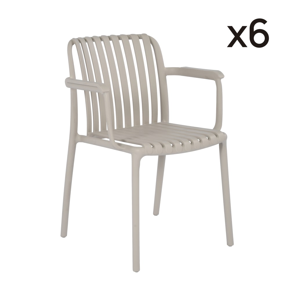 Lot de 6 chaises de jardin empilables en polypropylène beige
