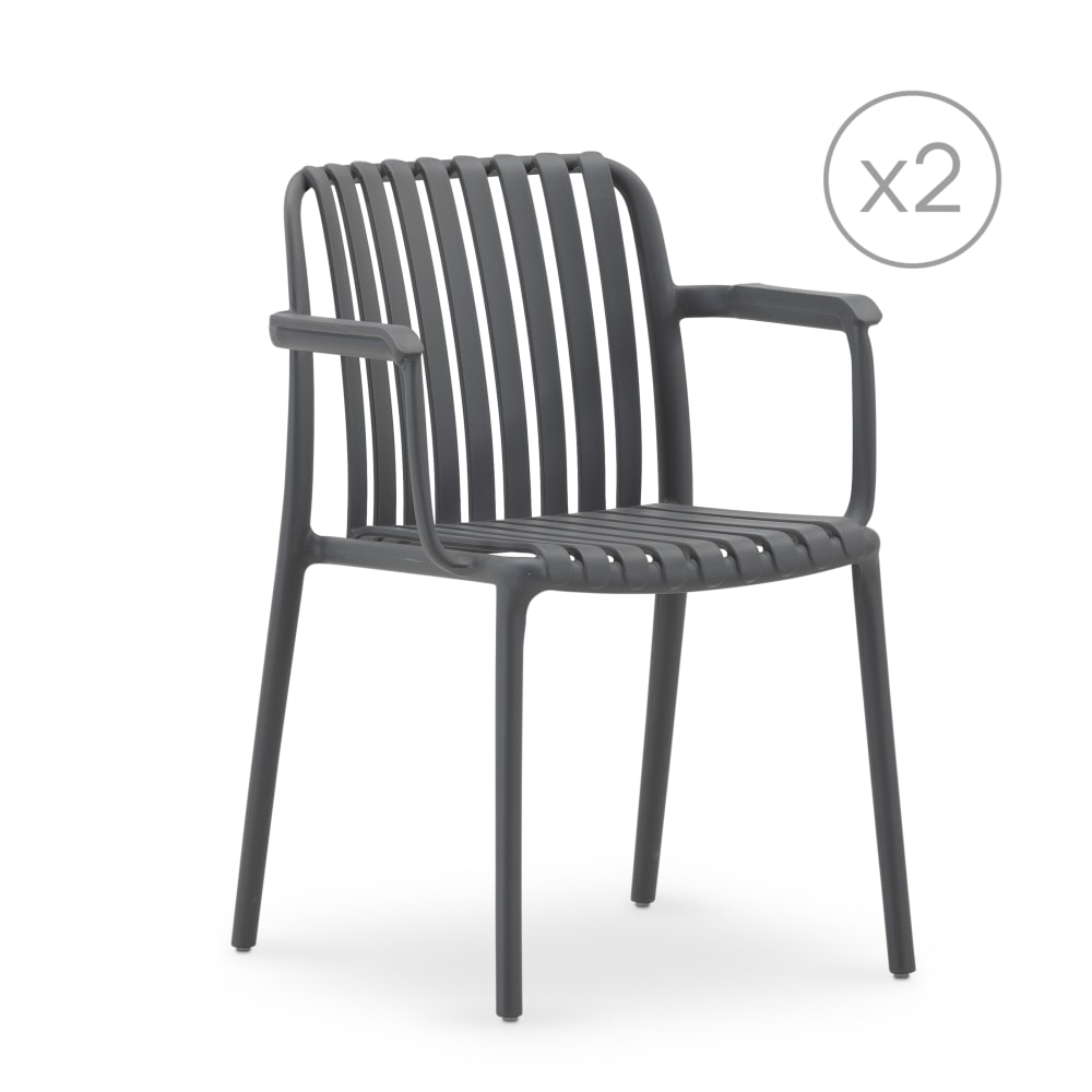 Lot de 2 chaises de jardin empilables en polypropylène anthracite