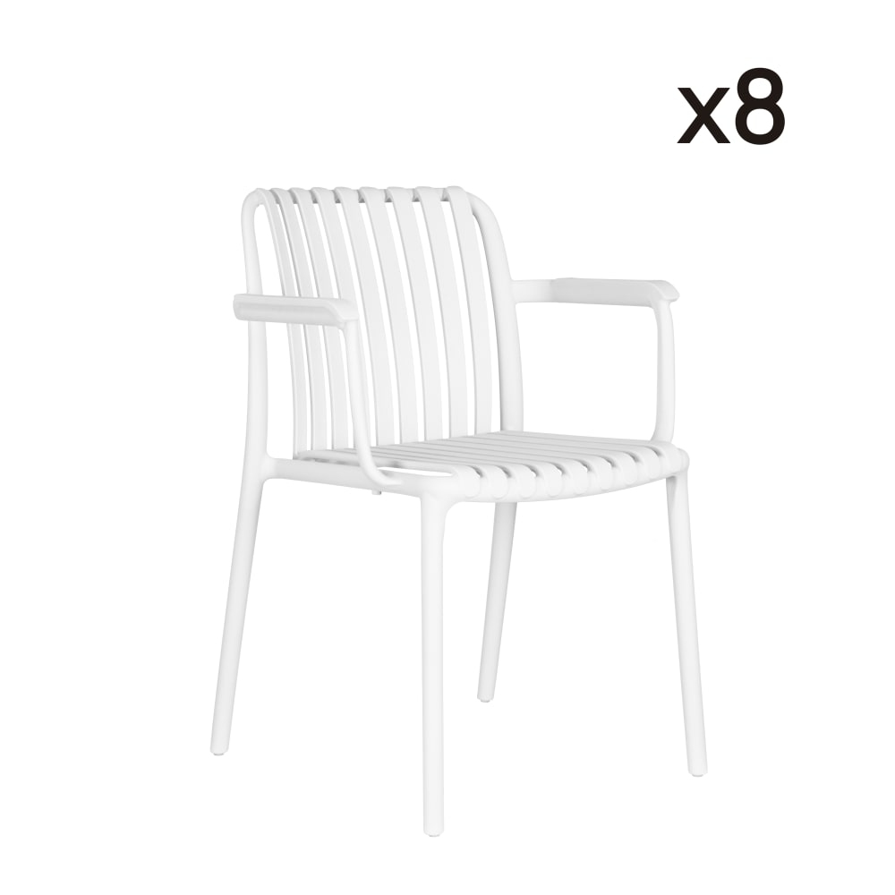 Lot de 8 chaises de jardin empilables en polypropylène blanc