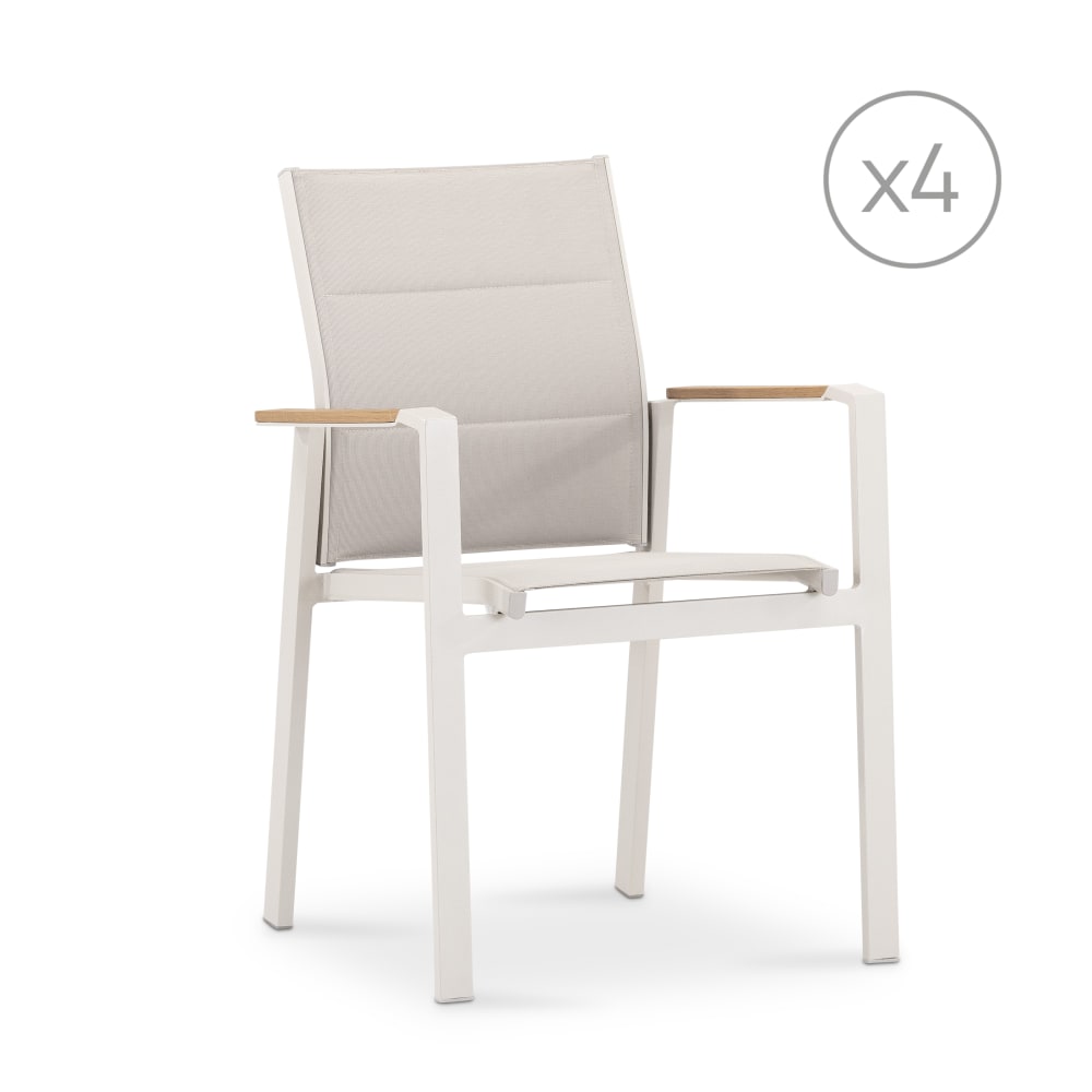 Pack 4 chaises de jardin en aluminium et textilène beige