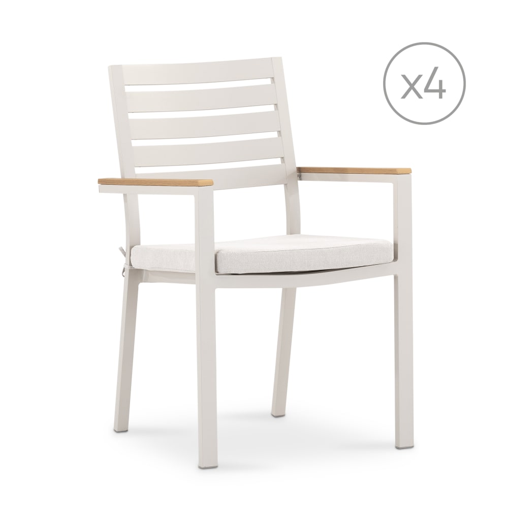 Pack 4 chaises de jardin empilables avec coussin beige