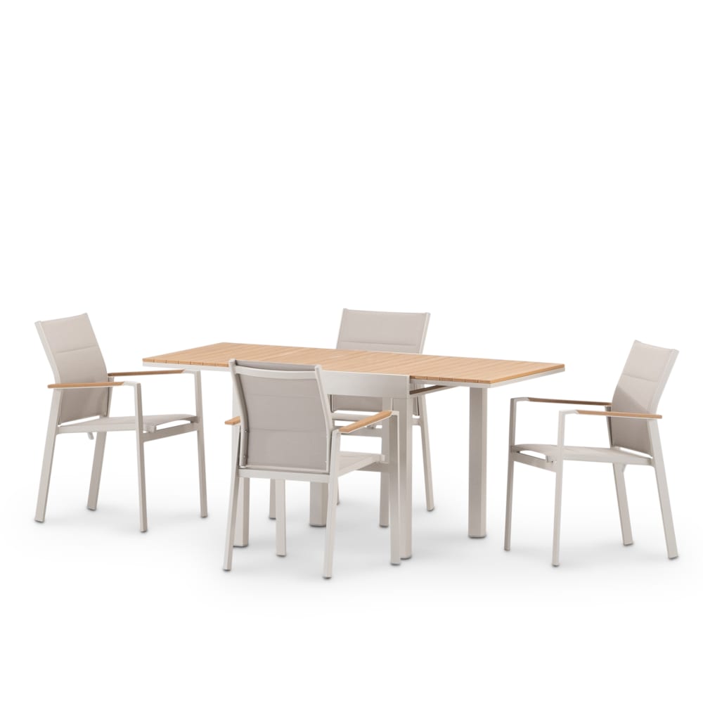 Set de table 160/80×80 cm et 4 chaises alum beige e textilene