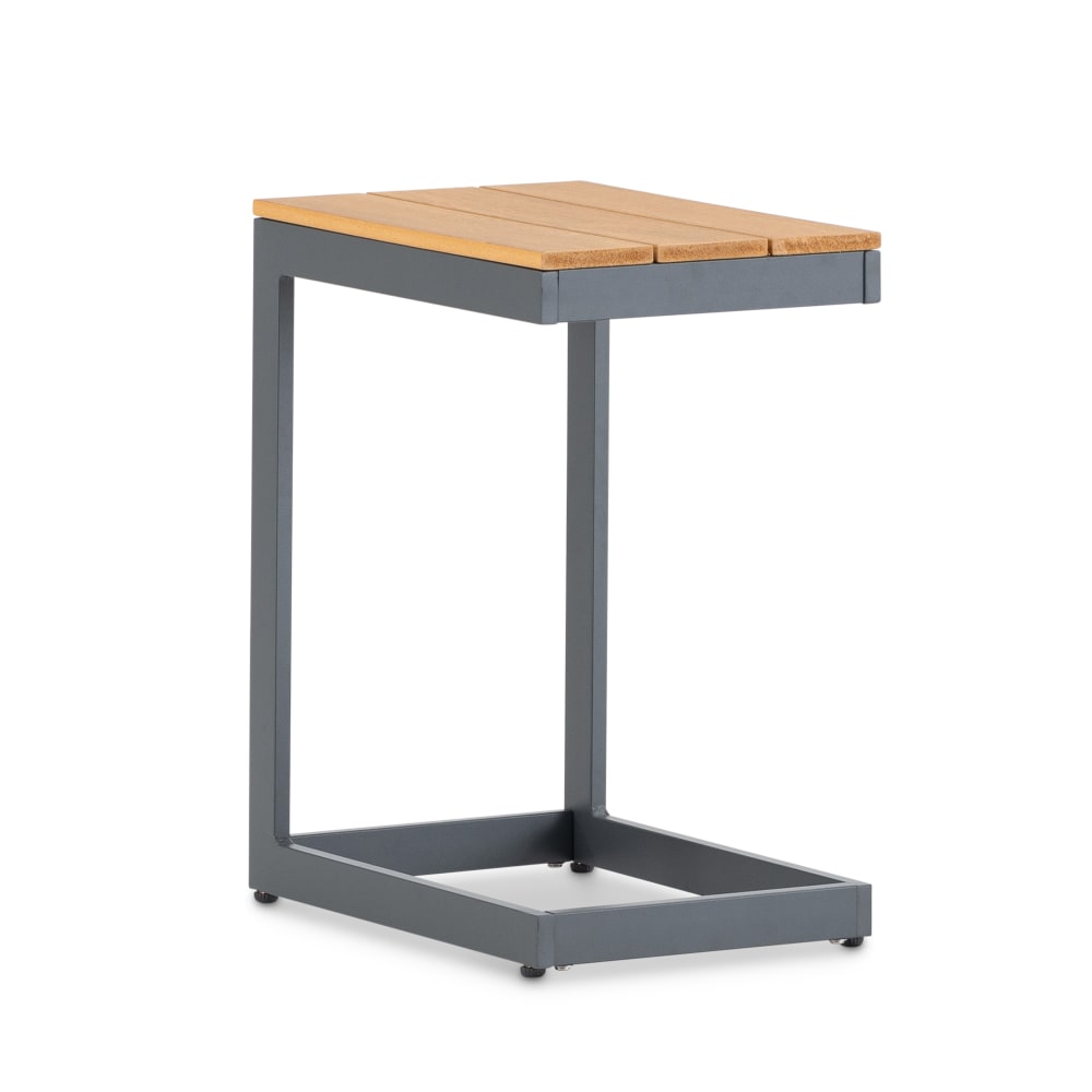 Table d'appoint jardin alum gris et lattes en imitation bois