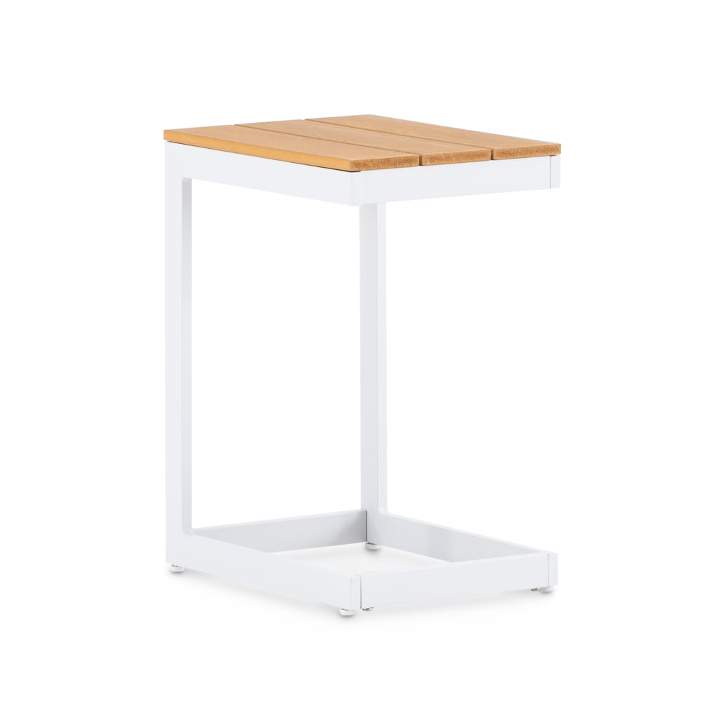 Table d'appoint jardin alum blanc et lattes en imitation bois