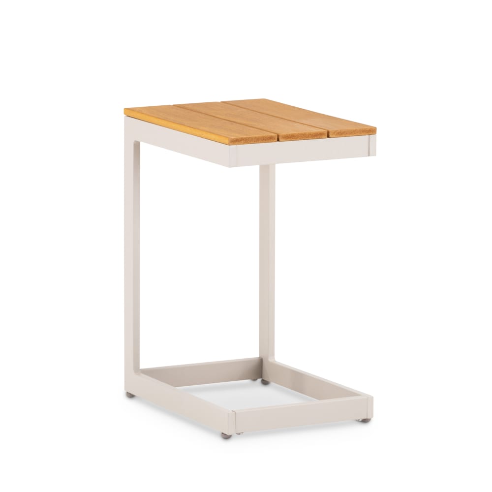 Table d'appoint jardin alum beige et lattes en imitation bois