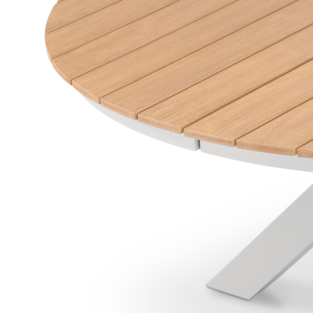 Table de jardin ronde beige imitation bois D140