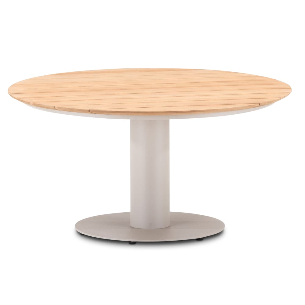 Table de jardin ronde en teck beige et aluminium