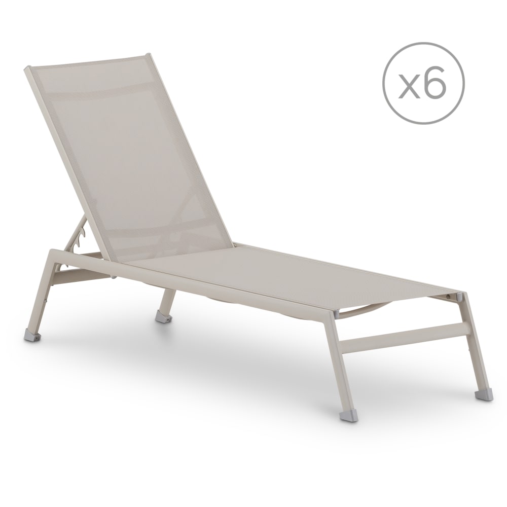 Pack de 6 chaises longues de jardin en aluminium beige