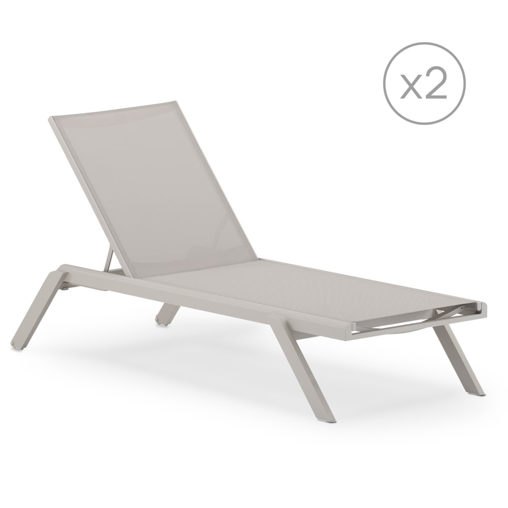Pack de 2 chaises longues de jardin en aluminium beige