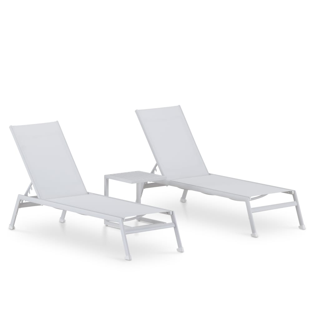 Set de 2 chaises longues avec table d'appoint en aluminium blanc
