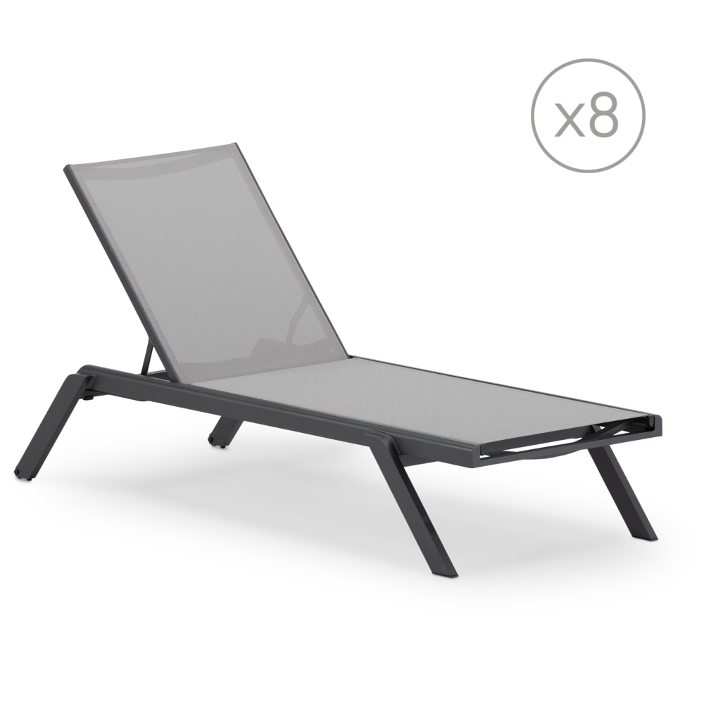 Pack de 8 chaises longues de jardin en aluminium anthracite
