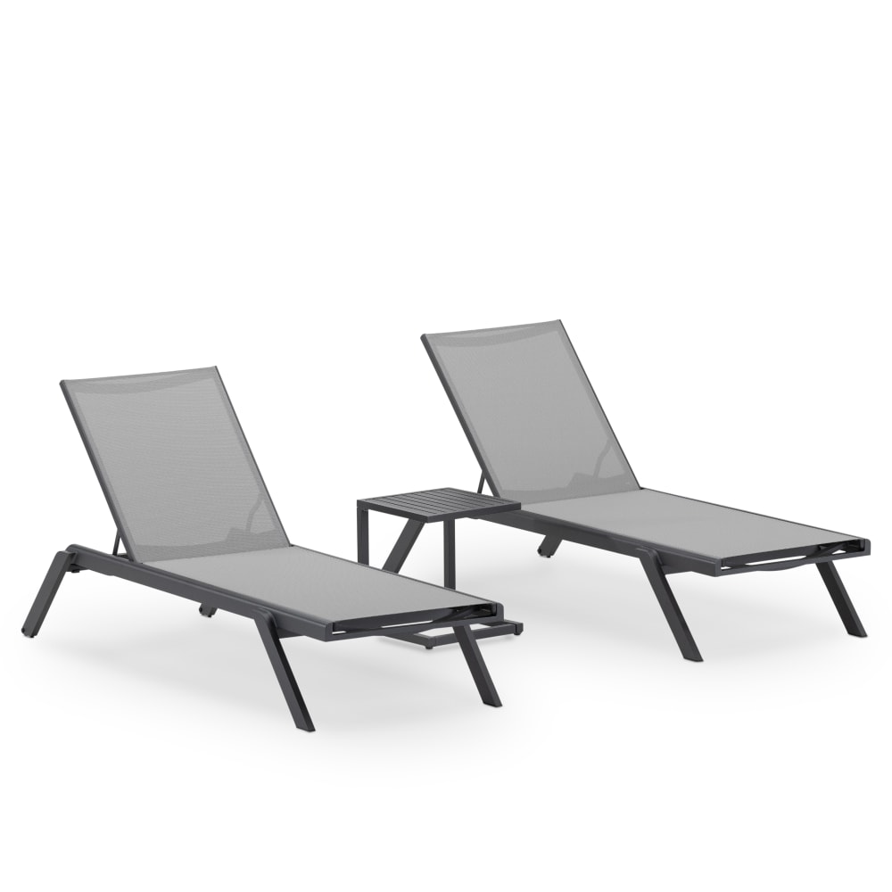 Set de 2 chaises longues et table d'appoint en aluminium anthracite