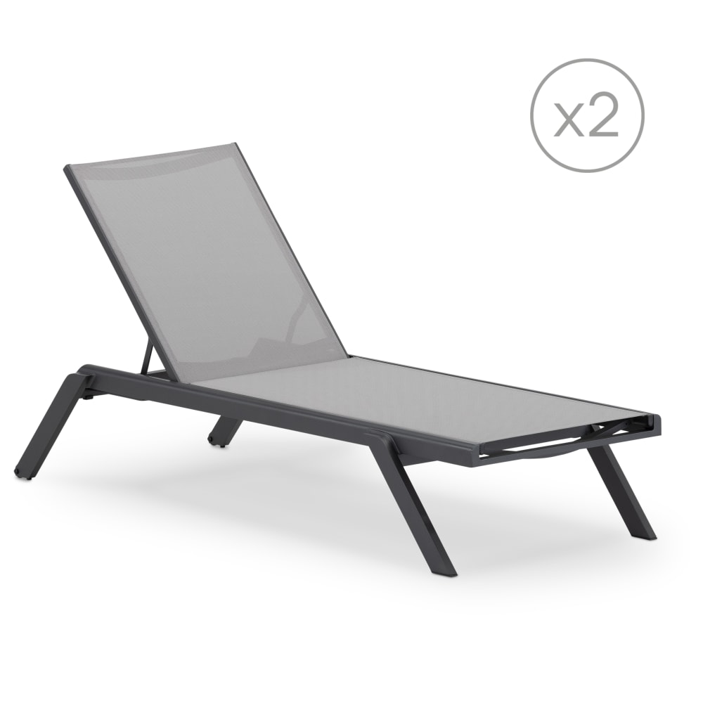 Pack de 2 chaises longues - jardin aluminium anthracite