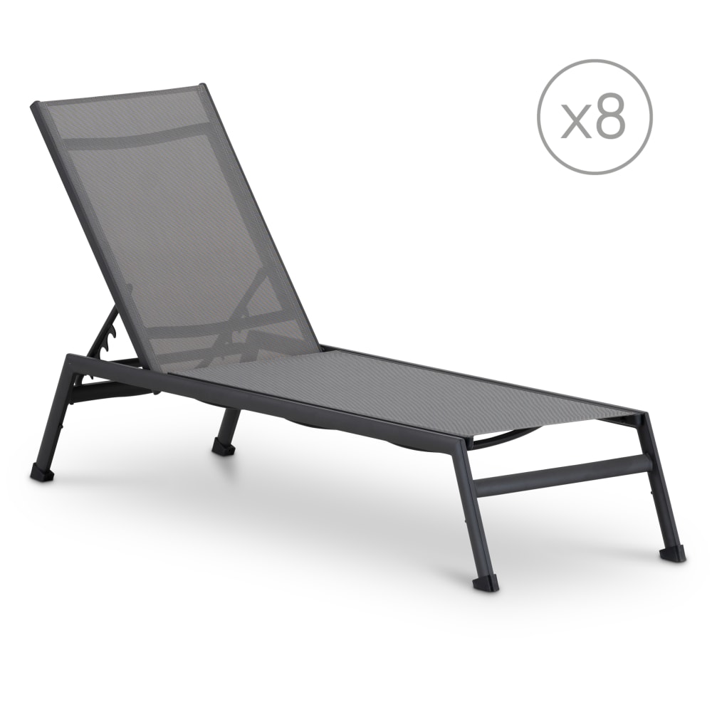 Pack de 8 chaises longues - jardin aluminium anthracite