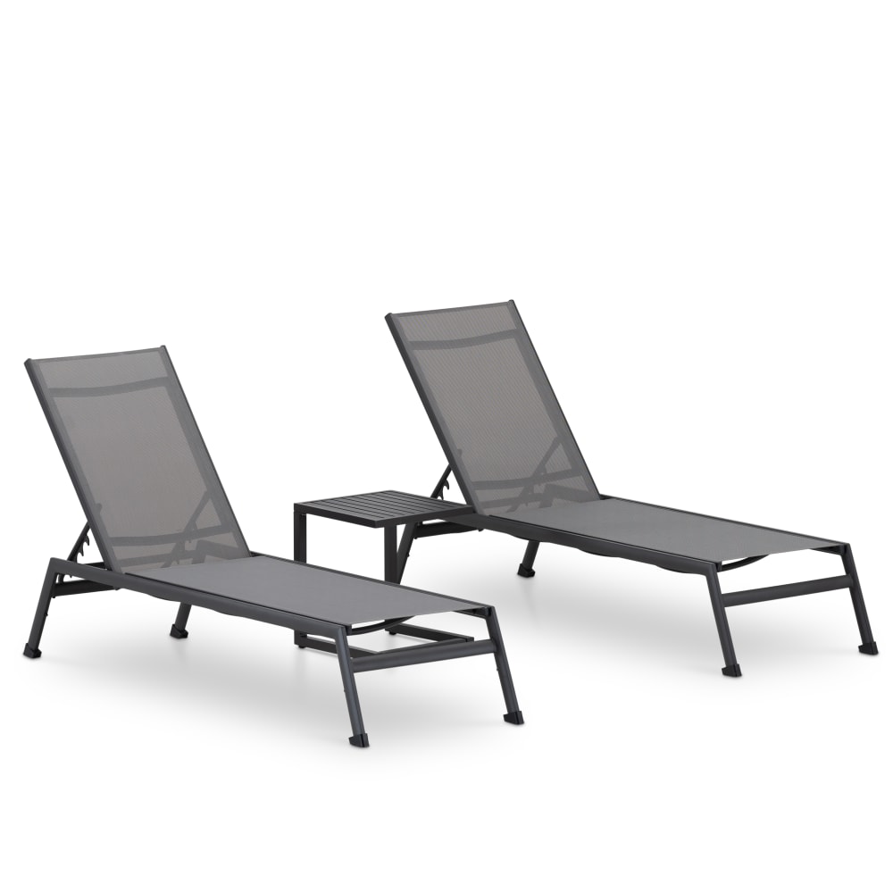 Set de 2 chaises longues avec table d'appoint en aluminium anthracite