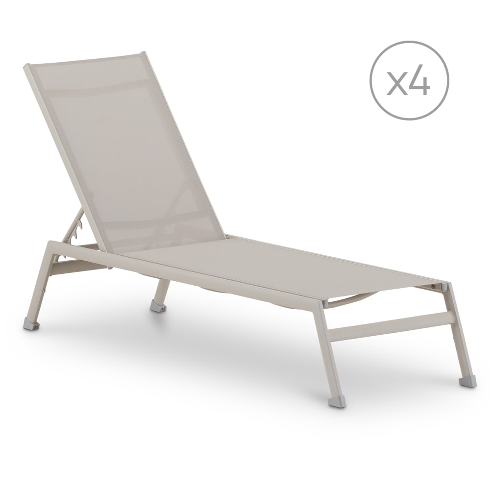 Pack de 4 chaises longues de jardin en aluminium beige