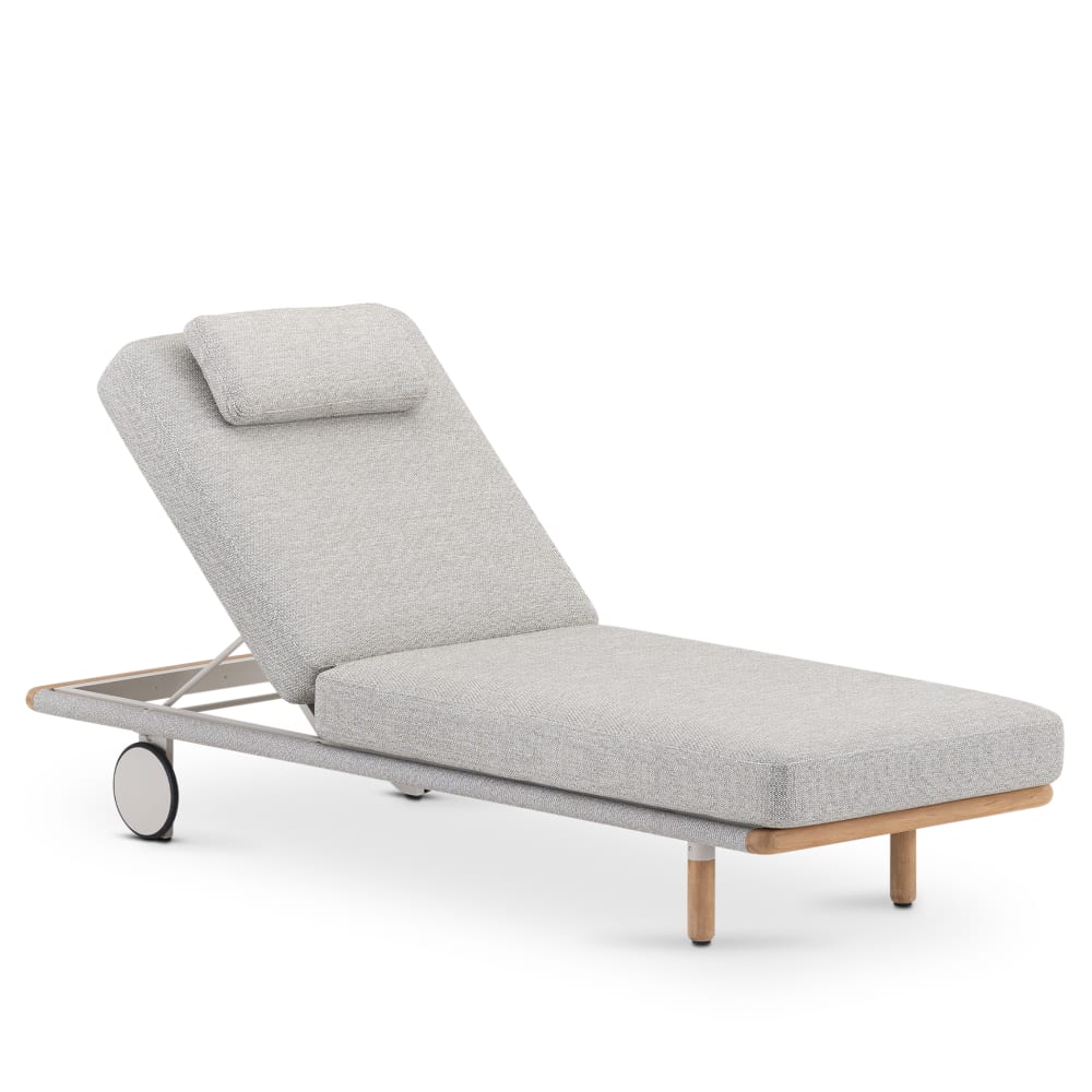 Bain de soleil jardin avec coussin en aluminium, corde et teck beige