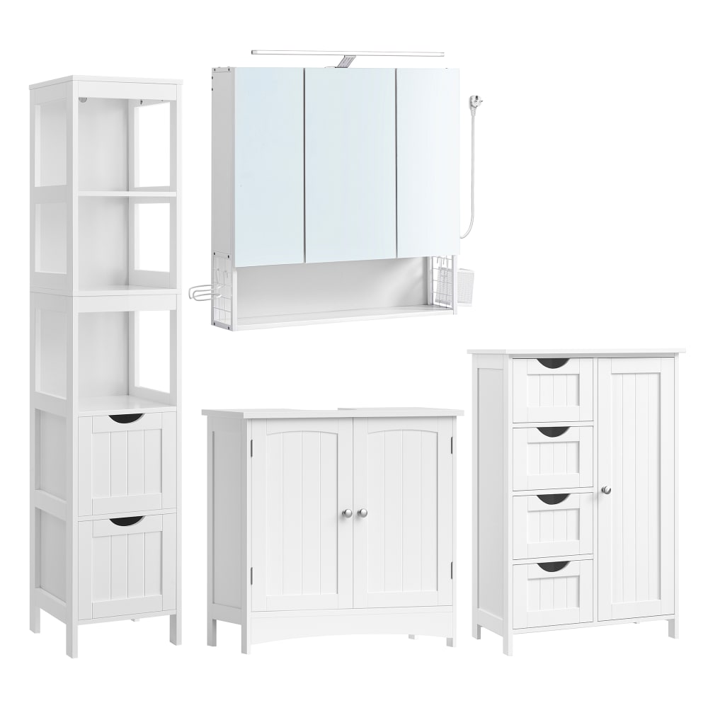 Ensemble de 4 armoire murale avec éclairage étagère réglable blanc — Beyit