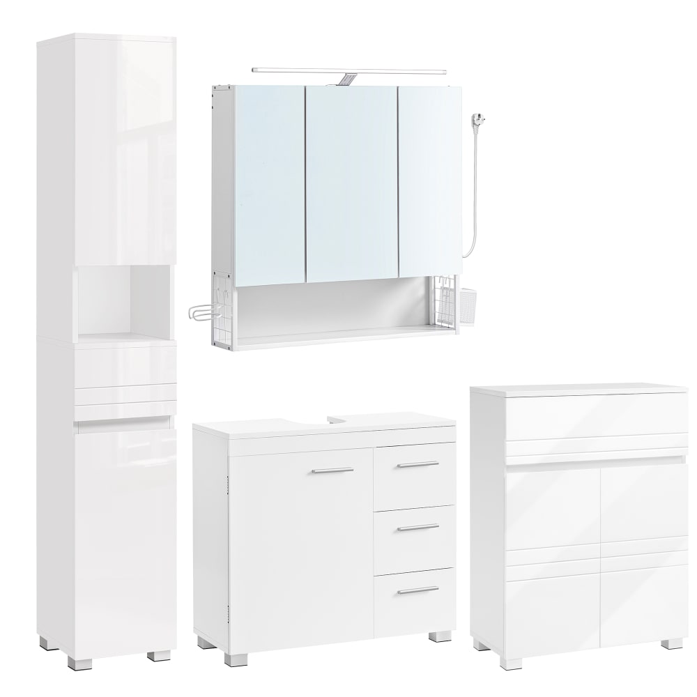 Ensemble de 4 armoire murale avec éclairage étagère réglable blanc