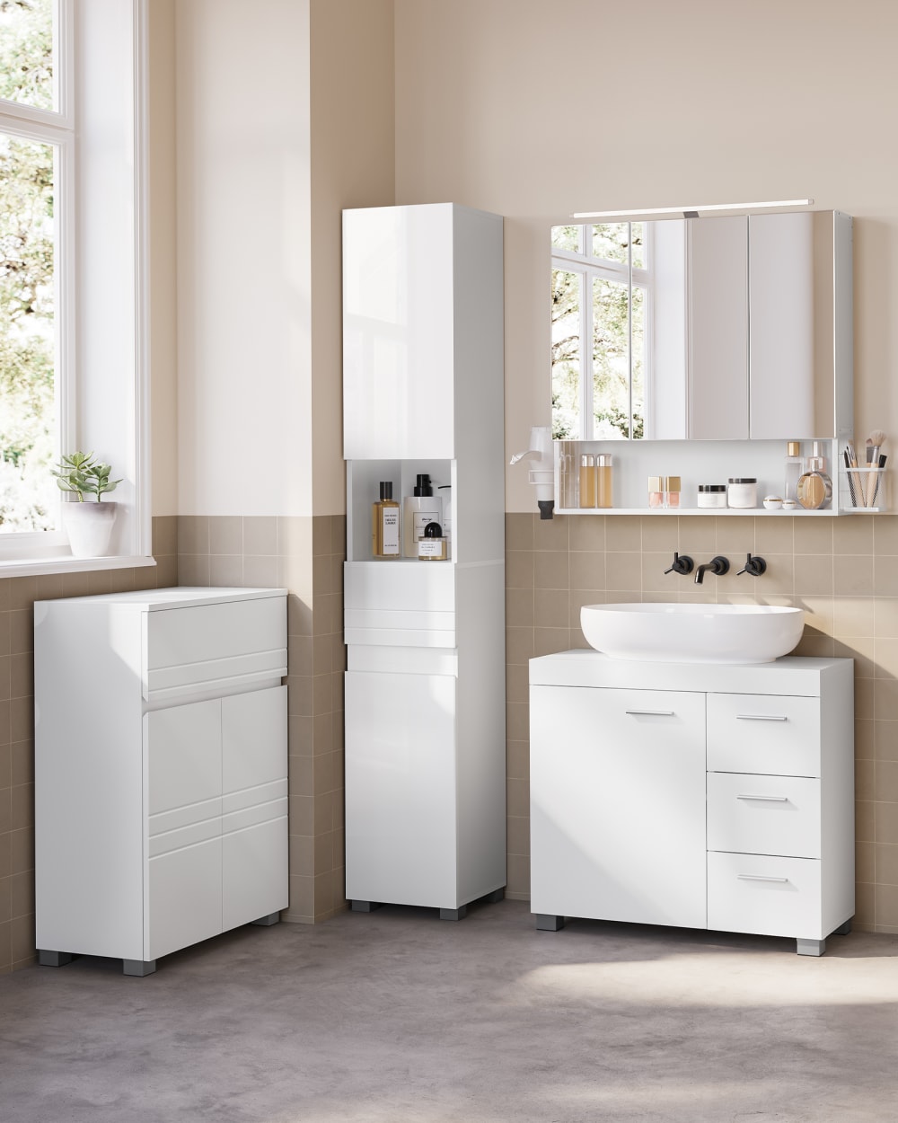 Ensemble de 4 armoire murale avec éclairage étagère réglable blanc - Maisons du Monde