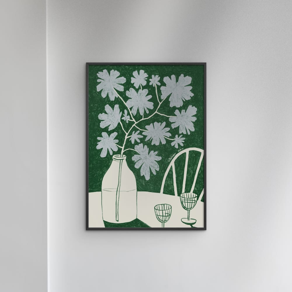 Affiche ''Blue Flowers & Red Wine'' Cadre noir - 70x100 cm