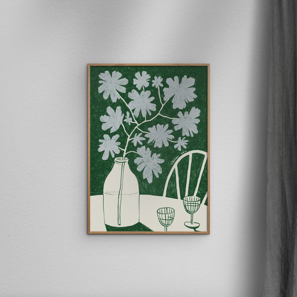 Affiche ''Blue Flowers & Red Wine'' Cadre en Chêne - 30x40 cm