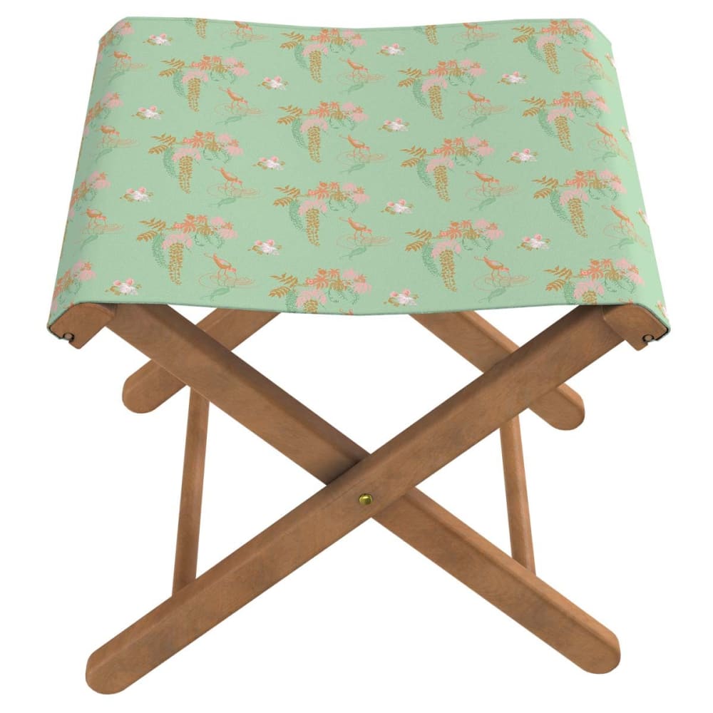 Pliant pêcheur en eucalyptus, toile outdoor, motif oiseaux lagon - Maisons du Monde