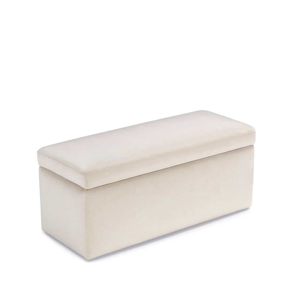 Banc conteneur fabriqué en Italie en velours beige 110x45 cm - Maisons du Monde