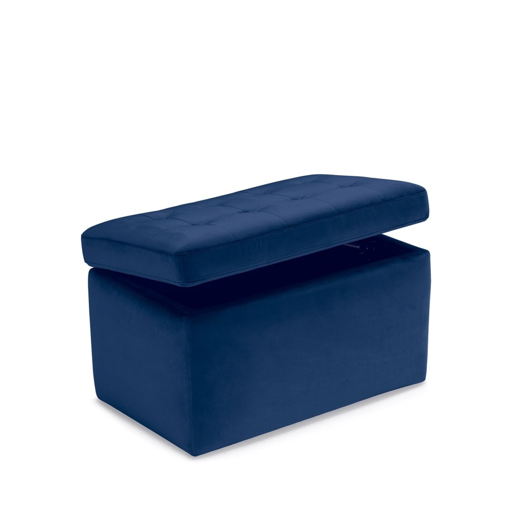 Banc rangement fabriqué en Italie matelassé velours bleu 80x47 cm
