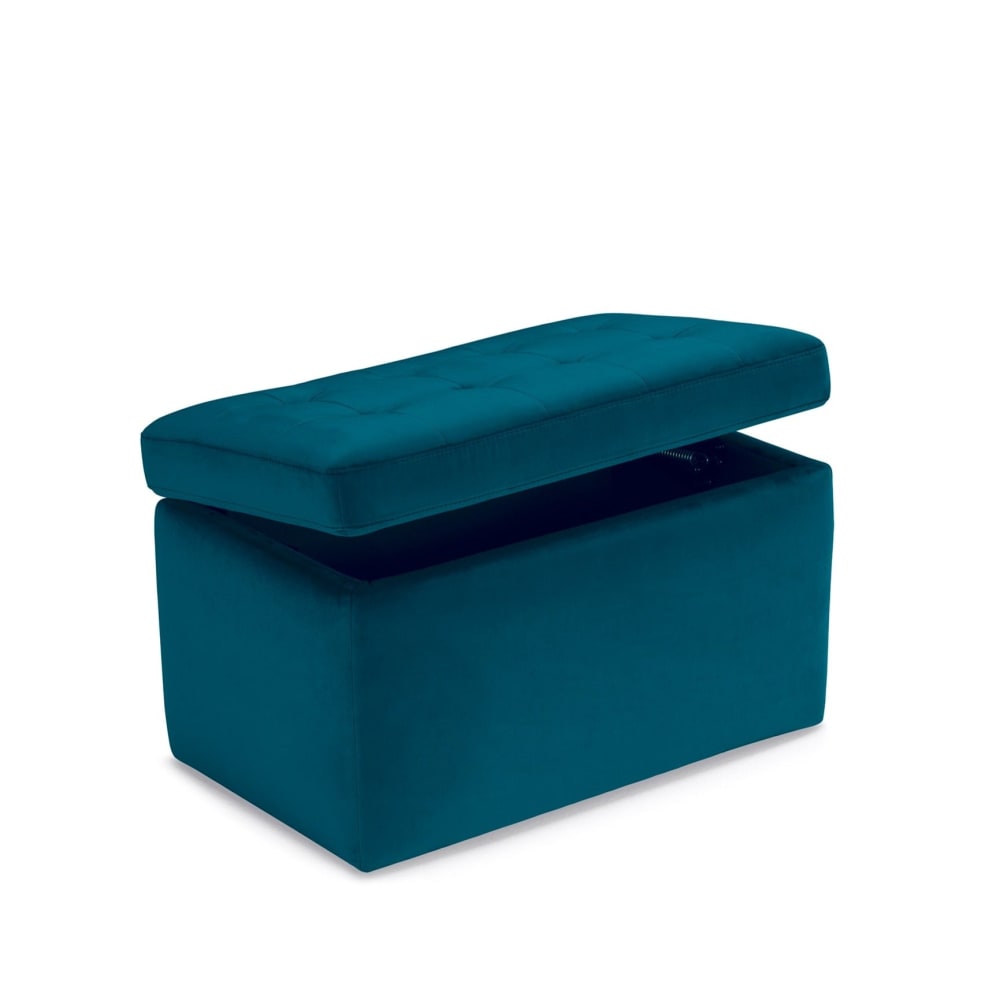 Banquette de rangement matelassée en velours pétrole 80x47 cm