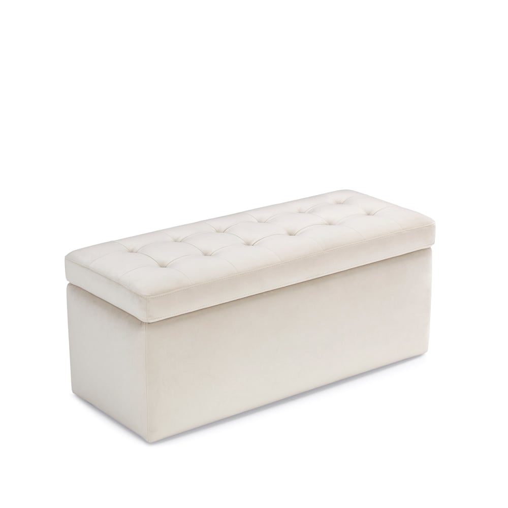 Banc conteneur fabriqué en Italie matelassé en velours beige 110x50 cm