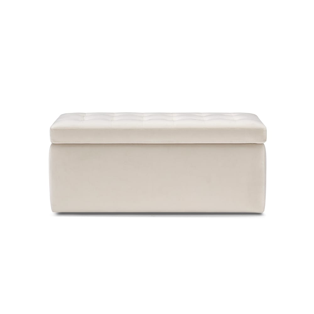 Banc conteneur fabriqué en Italie matelassé en velours beige 110x50 cm - Maisons du Monde