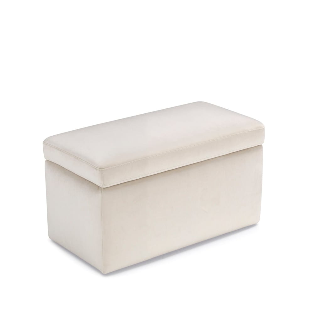 Banc conteneur fabriqué en Italie en velours beige 80x40 cm - Maisons du Monde