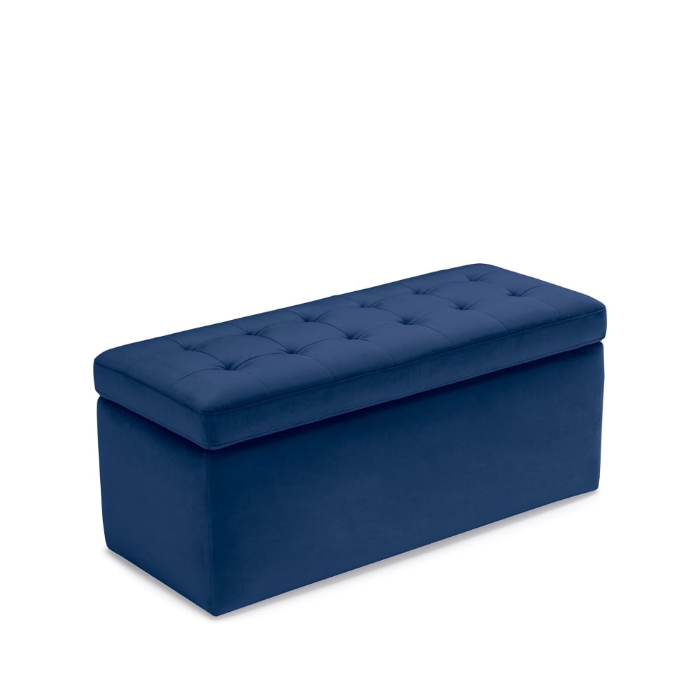 Banc rangement fabriqué en Italie matelassé en velours bleu 110x50 cm