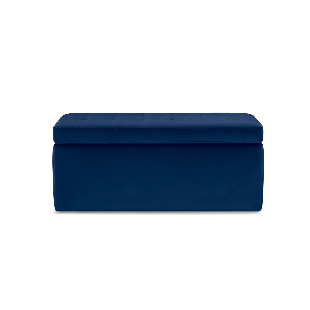 Banc rangement fabriqué en Italie matelassé en velours bleu 110x50 cm - Maisons du Monde