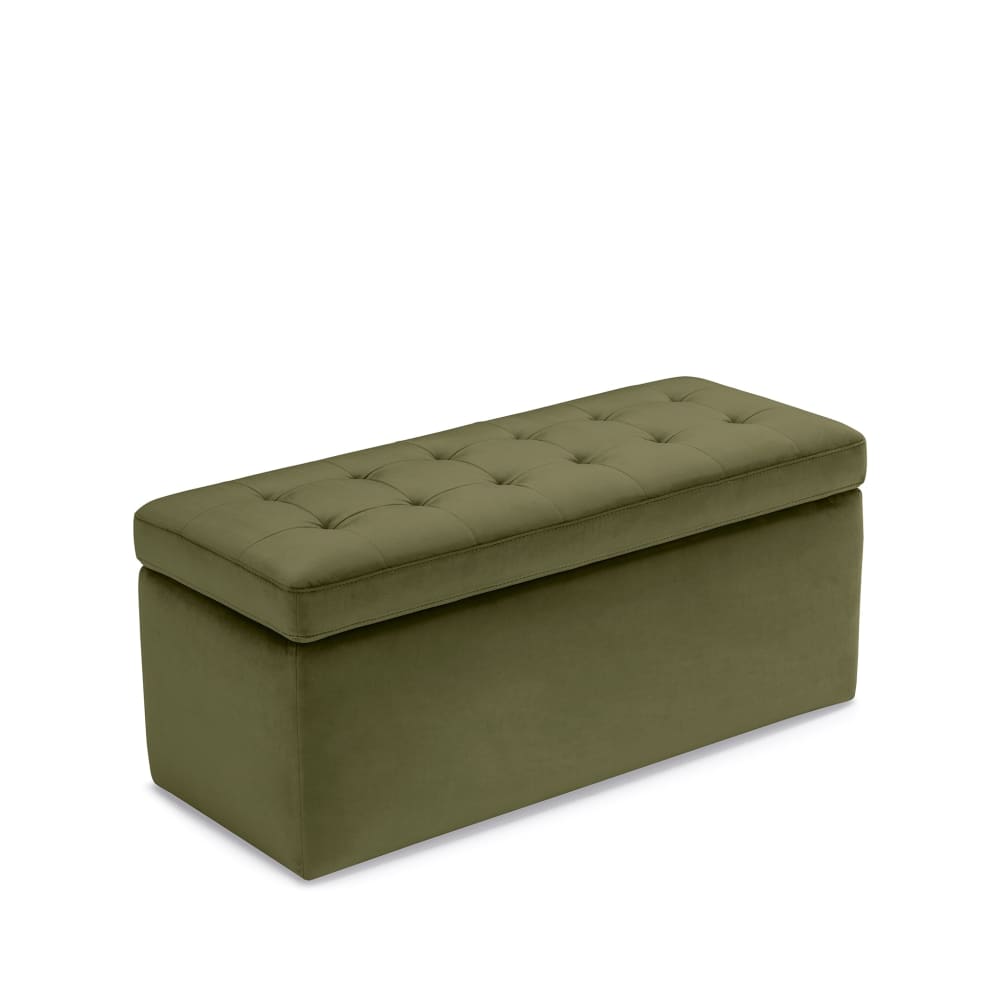 Banc rangement fabriqué Italie matelassé en velours vert 110x50 cm