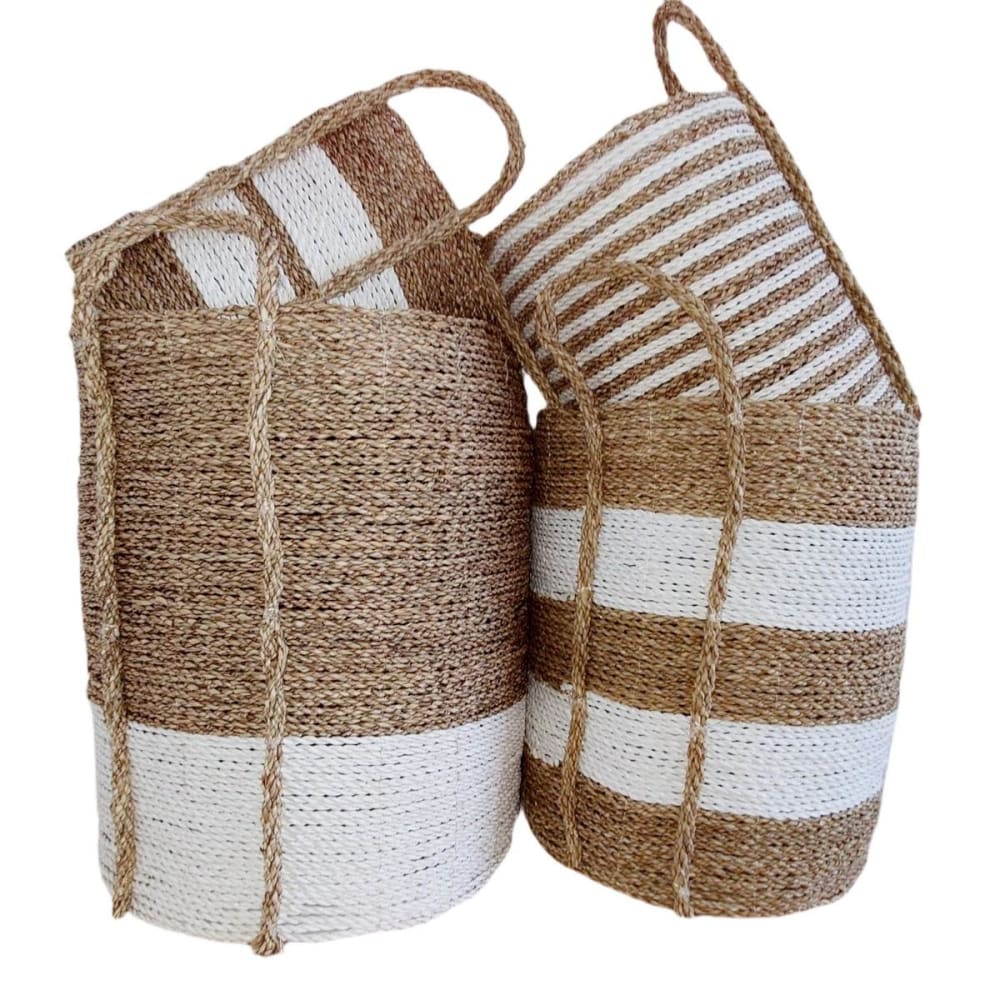 My Bliss Home Panier en jonc de mer, Blanc/Beige - lot de 4 Multicolore
