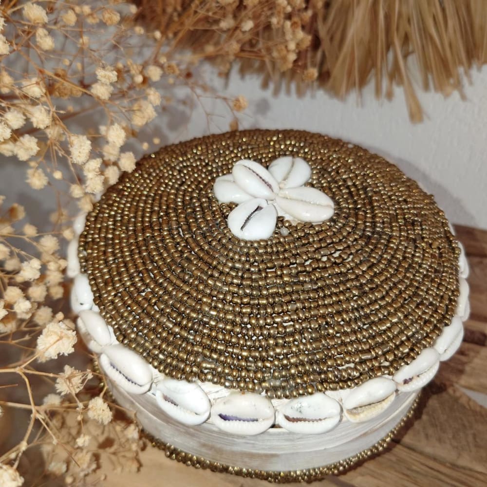 Boîte en Bambou et Perles Dorées D 16 cm — vue 3