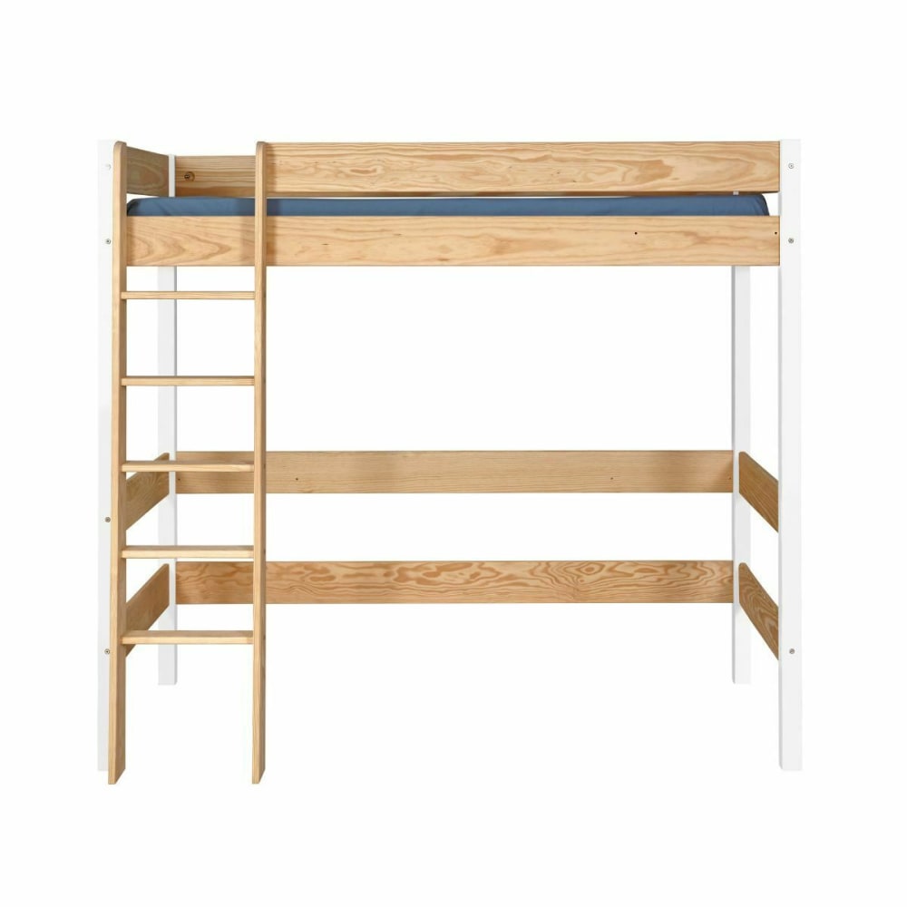 Pack lit mezzanine avec matelas blanc et bois 90x190 cm
