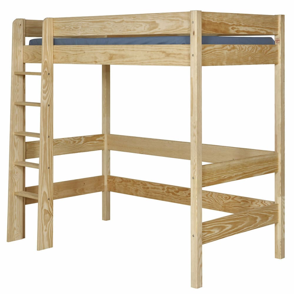 Pack lit mezzanine avec matelas bois massif 90x190 cm