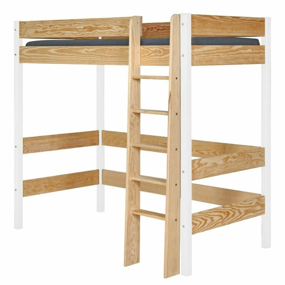 Lit mezzanine blanc et bois 90x190 cm