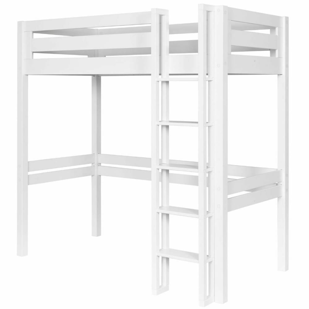 Lit mezzanine 1 place bois massif blanc 90x190 cm