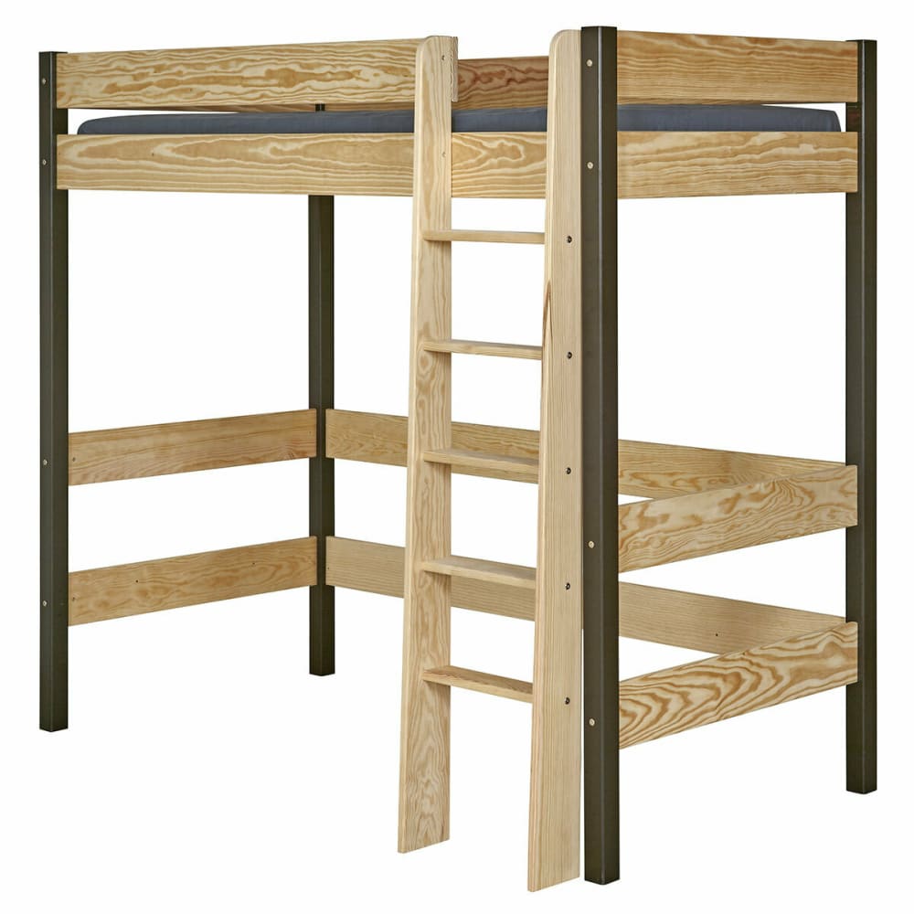 Pack lit mezzanine avec matelas noir et bois 90x190 cm