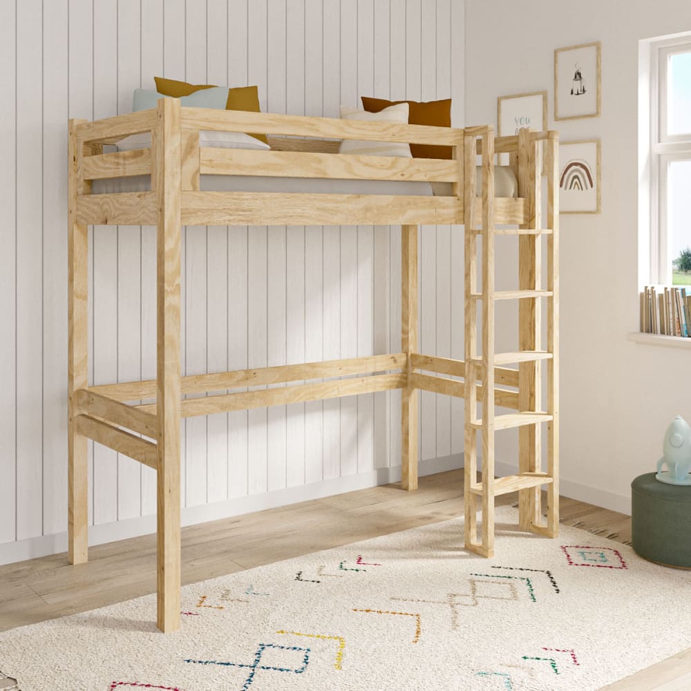 Lit mezzanine 1 place bois massif 90x190 cm (ID Kids) - Image 2