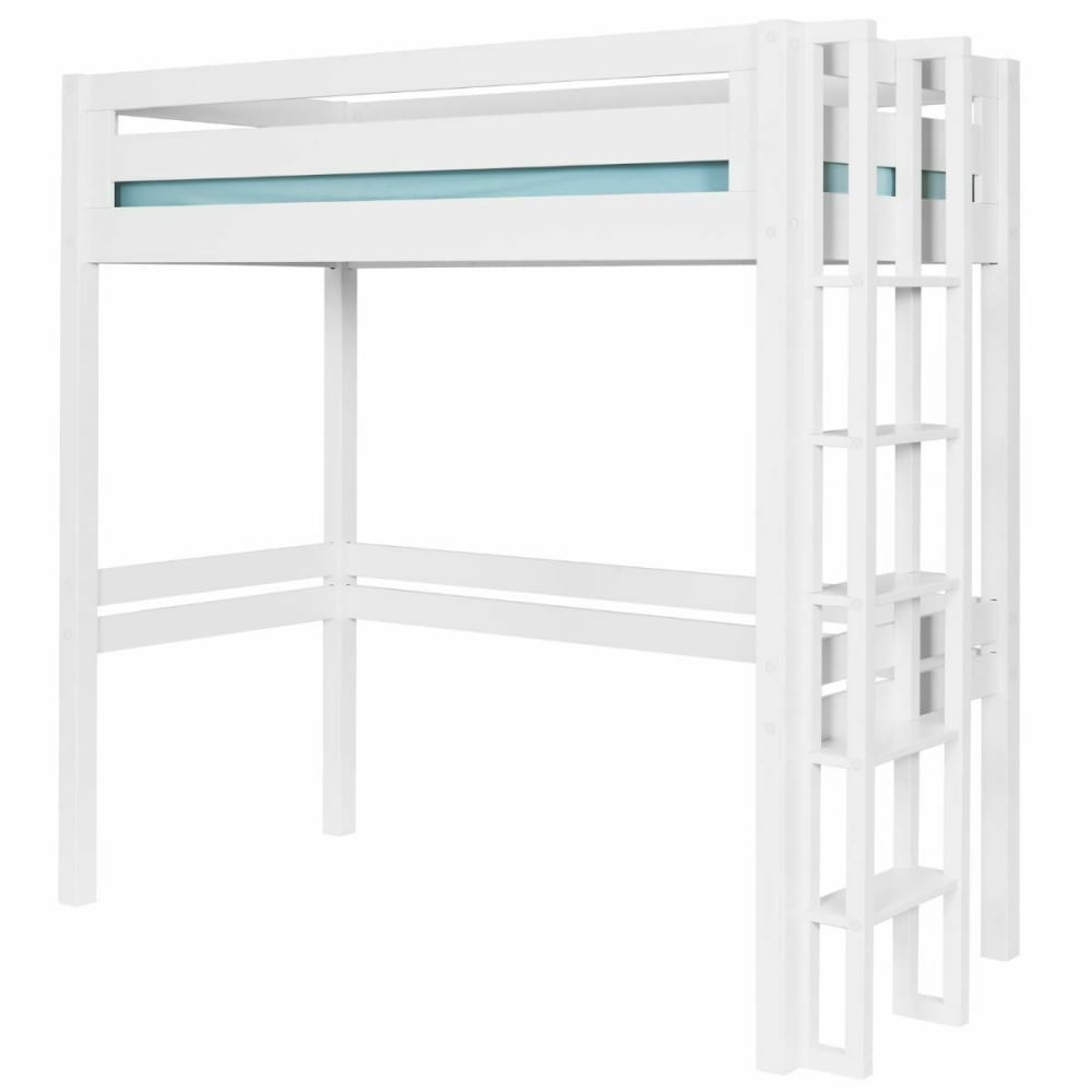 Pack lit mezzanine 1 place avec matelas bois massif blanc 90x190 cm