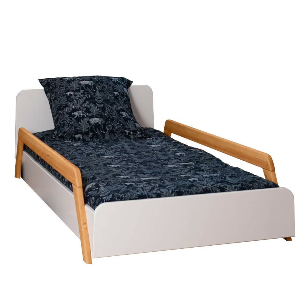 Lit enfant évolutif avec barrières blanc et bois 90x190 cm