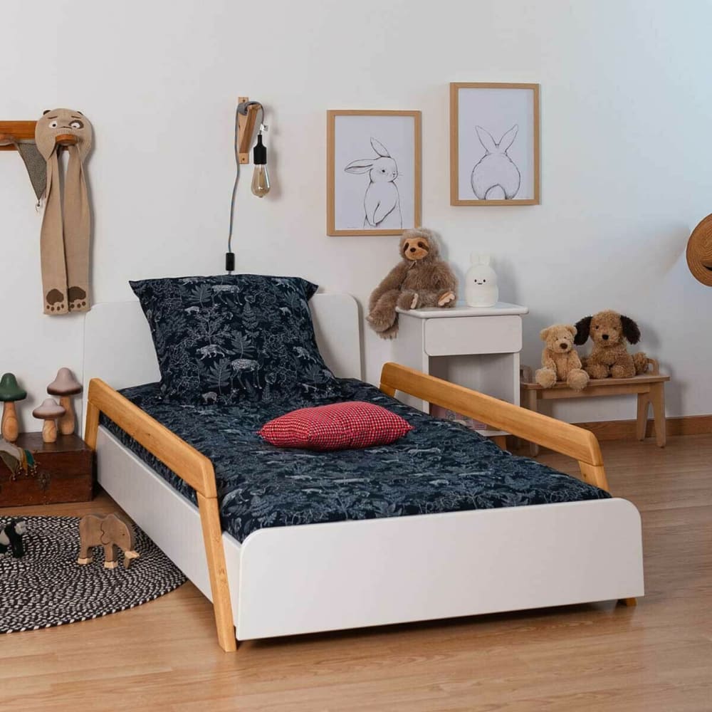 Lit enfant évolutif avec barrières blanc et bois 90x190 cm - Maisons du Monde