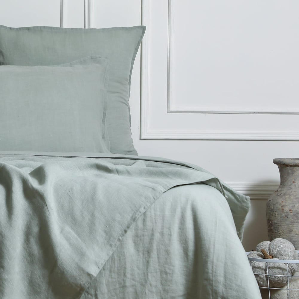 Taie d'oreiller (x2) lin lavé céladon 65x65