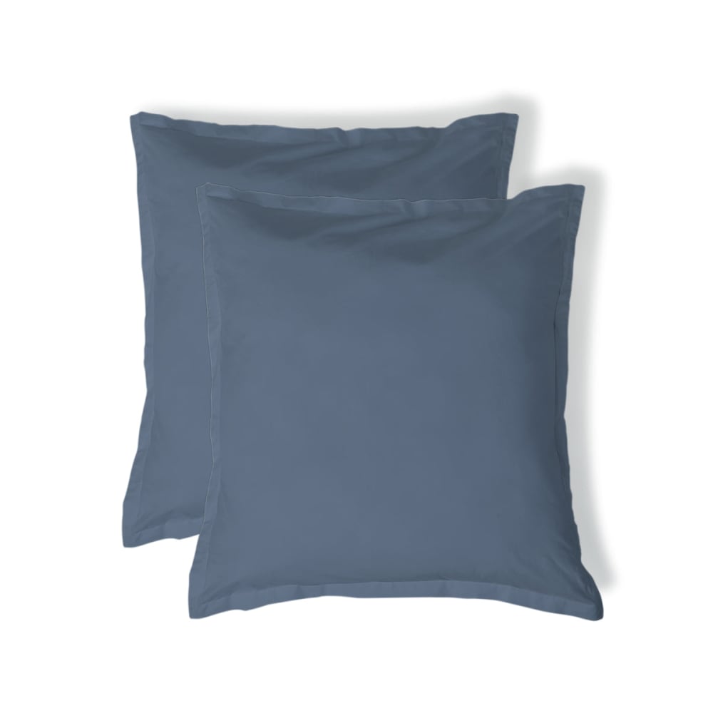 Taie d'oreiller (x2) percale de coton bleu denim 65x65