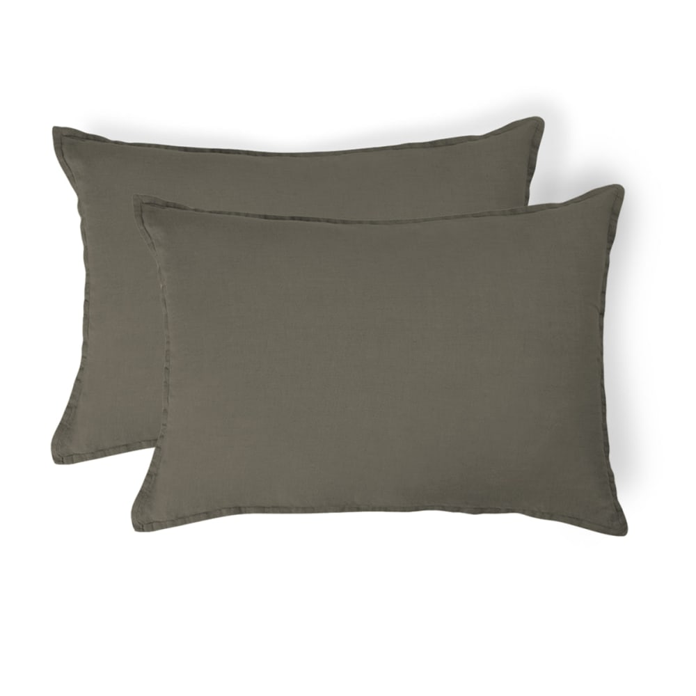 Taie d'oreiller (x2) lin lavé vert kaki 50x70
